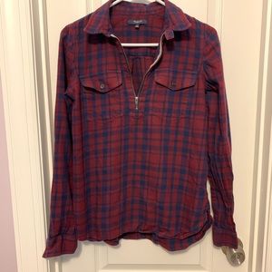 Madewell Plaid 1/4 zip Long Sleeve